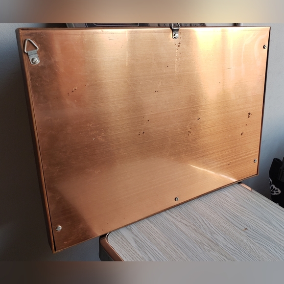 Vintage 3D copper art frame teapot & flowers MCM in brown frame - Picture 4 of 5